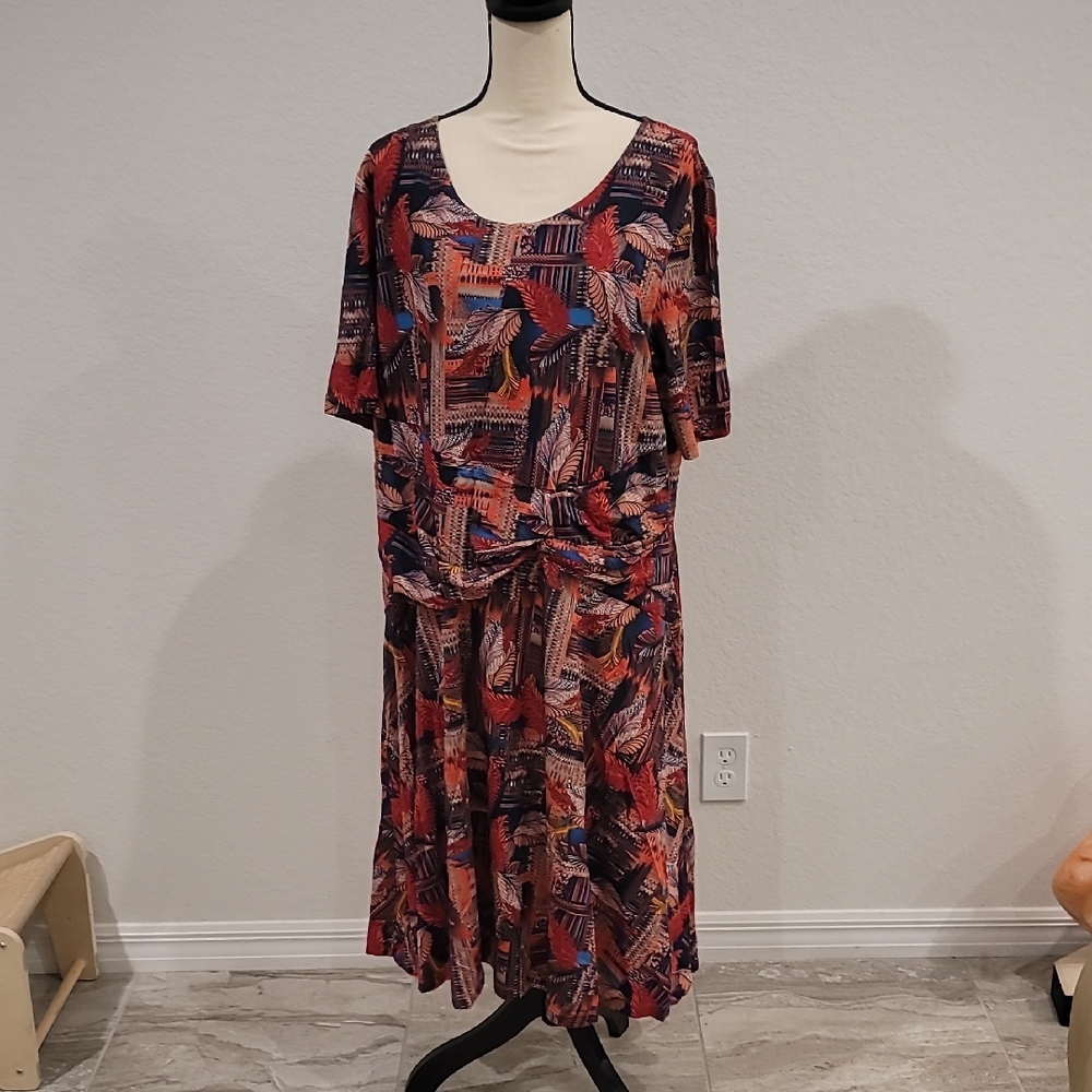 Basler Red and Blue Abstract Midi Dress